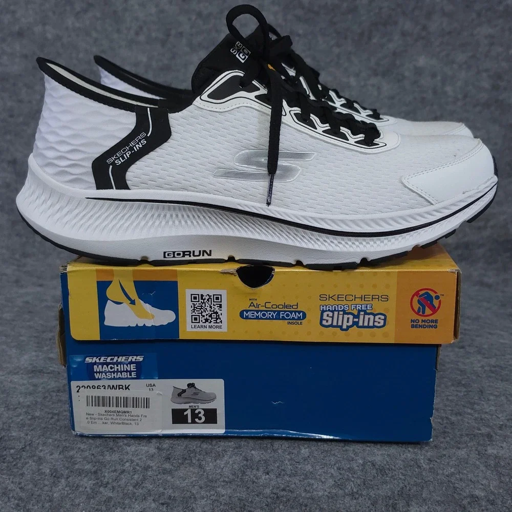 Skechers Mens Hands Free Slip-ins Go Run Consistent 2.0 size 13 White Black